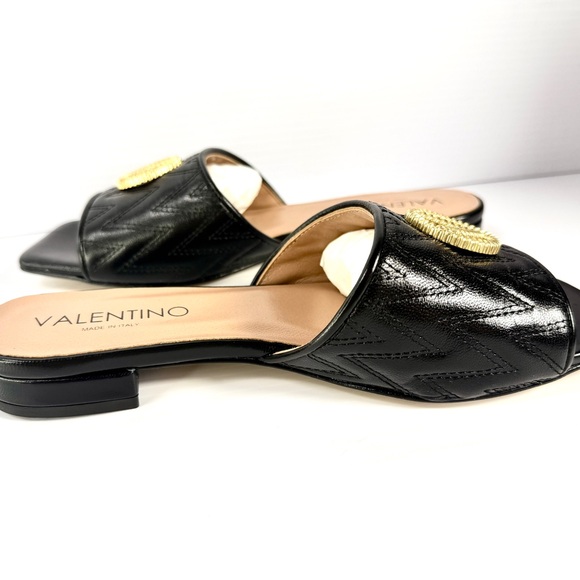 Valentino Aphrodite Black Slides with Gold Logo - Picture 7 of 10